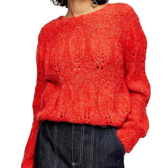 Topshop Petal Pointelle Sweater sz Small in Red - Picture 1 of 13